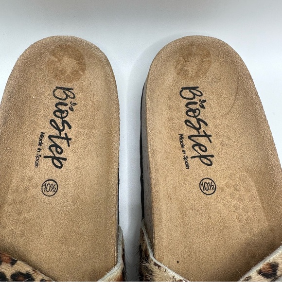 Biostep Womens 10.5 Cheetah Print Animal Fur Double Strap  Leather Sandals Spain - Picture 9 of 12